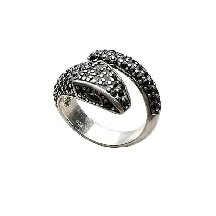 925 Sterling Silver Stylish Open End Black Snake Ring For Women