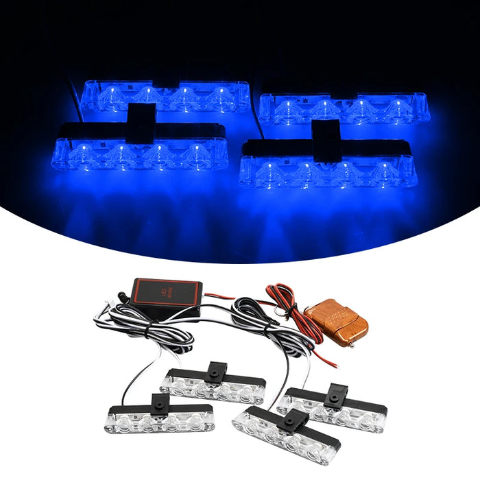 12V Car Led Grid Police Strobe Light Remote Control Emergency Flashing Beacon