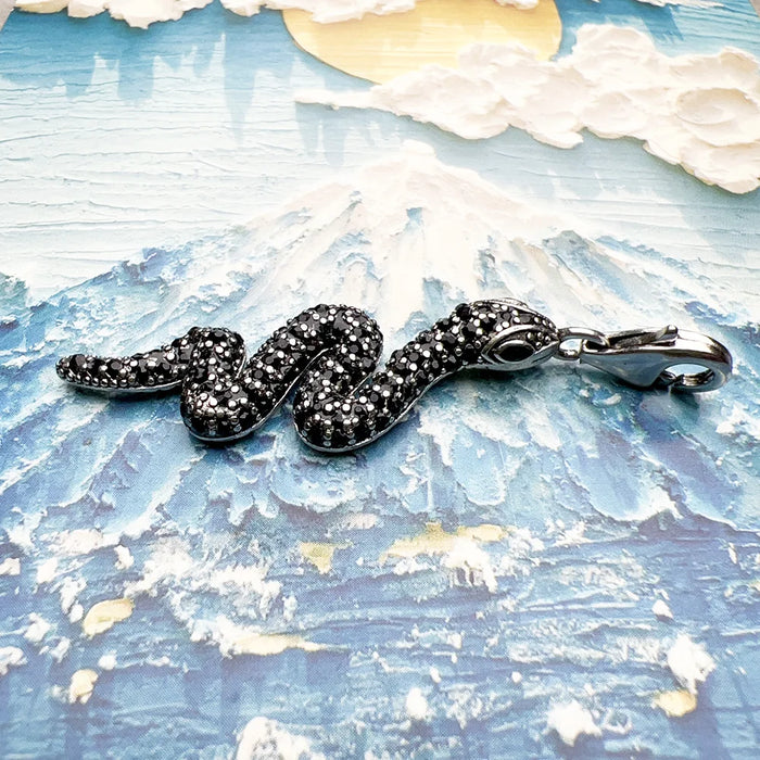 925 Sterling Silver Black Snake Pendant Trendy Gift For Women & Men