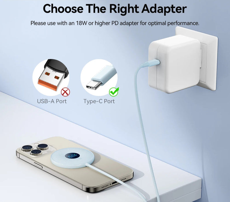 15W Magnetic Wireless Charger For Iphone 16 15 14 Pro Max Digital Display Wireless Charging Pad For Macsafe For Airpods