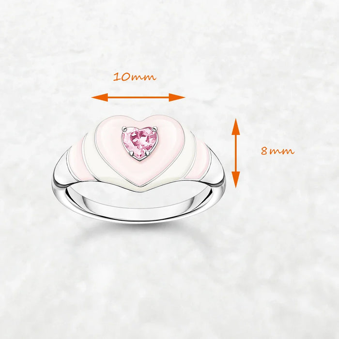925 Sterling Silver Romantic Gift Pink Heart Ring With Real Fine Jewelry For Women