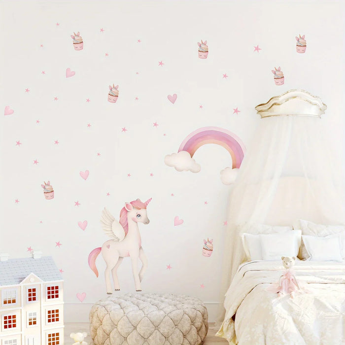Adorable Unicorn Rainbow Wall Stickers For Bedroom Decor