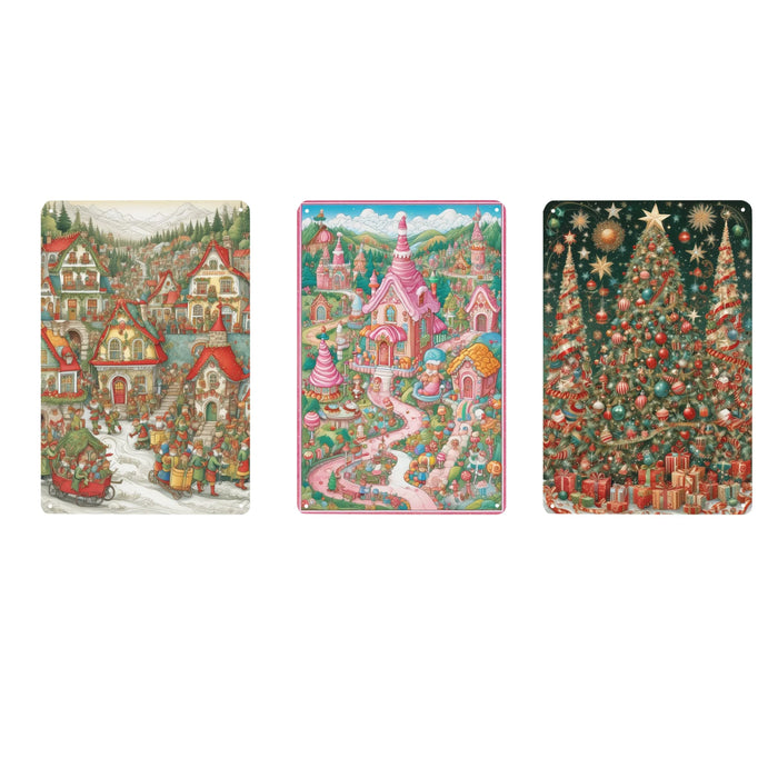 Rustic Metal Christmas Wall Art With Festive Scene