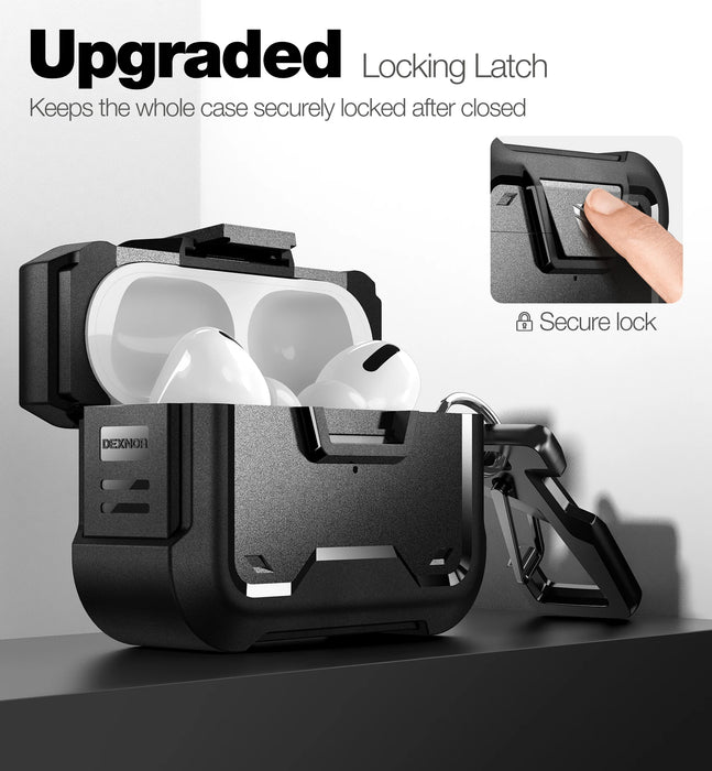 For Apple Airpods Pro Full-Body Rugged Protective Case With Secure Lock Keychain Design