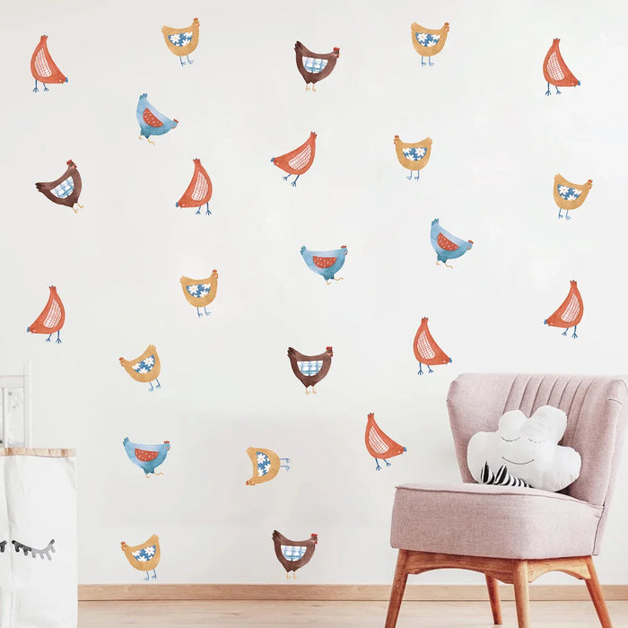 Colourful Chicken Wall Stickers Set Of 4