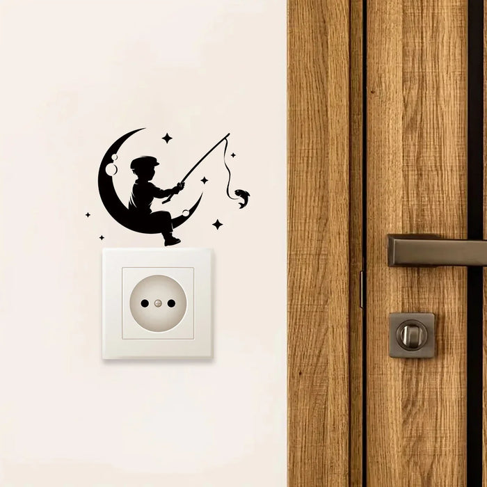 Removable Moon Fishing Wall Stickers For Room Decor