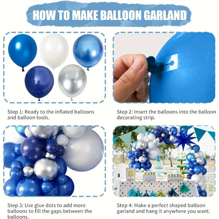 94Pcs Navy Blue White Metal Slender Balloon Garland Set Suitable For Graduation Retirement Wedding Party Birthday Celebration