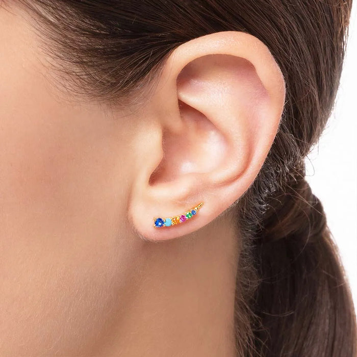 925 Sterling Silver Colourful Stone Ear Climbers For Women