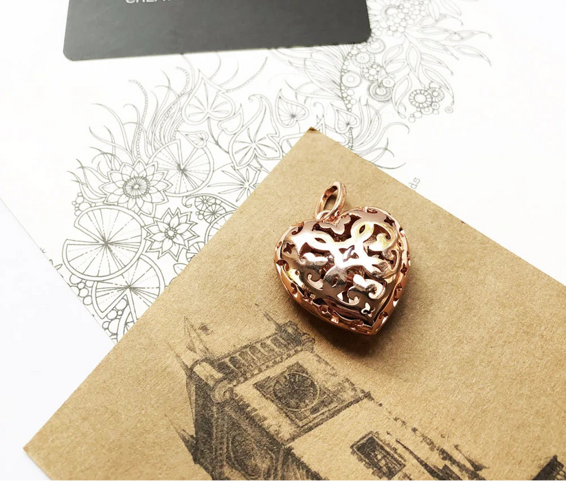 925 Sterling Silver Romantic Rose Gold Heart Locket Pendant For Women