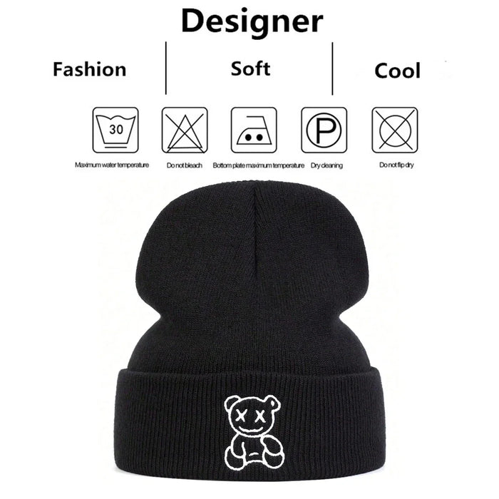 Cozy Little Bear Embroidered Beanie For Men & Women Autumn / Winter Knit Hat