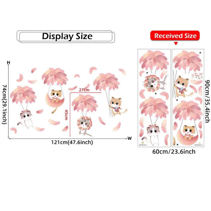 Hand Painted Feather Balloon Cats Wall Stickers For Kids Room