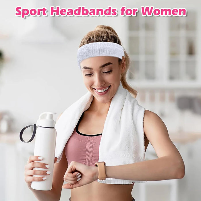 Sport Headbands For Men & Women Terry Cloth Sweat Band For Tennis Running Basketball Fitness