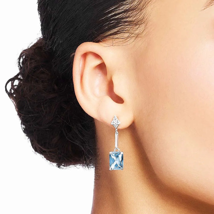 925 Sterling Silver Square Aquamarine Drop Earrings For Women