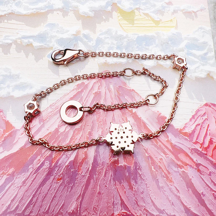 925 Sterling Silver Rose Gold Snowflake Bracelet Elegant Jewelry For Women