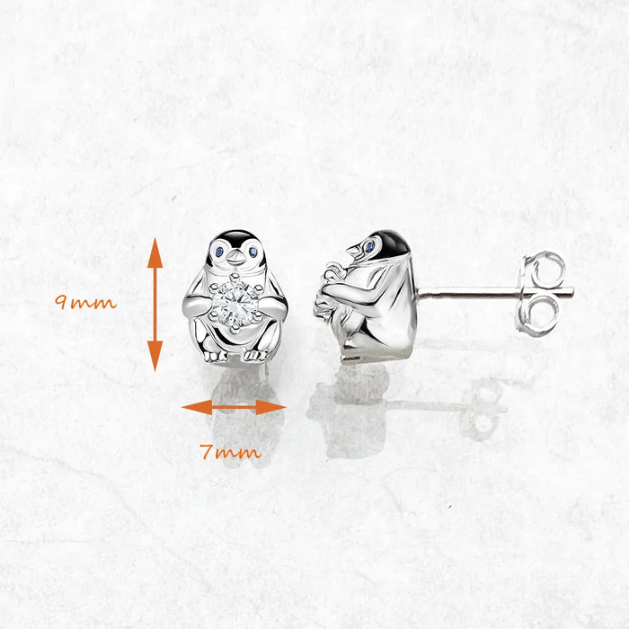 925 Sterling Silver Penguin Stud Earrings White Stone