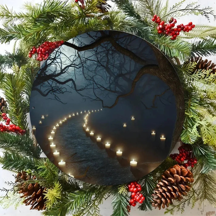 2D Printed Spooky Forest & Pumpkin Round Sign Home Bar Windows Garden