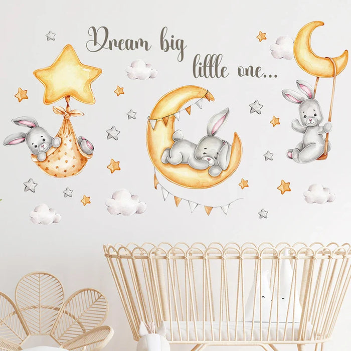 Adorable Watercolour Bunny Wall Stickers For Kids Room Decor