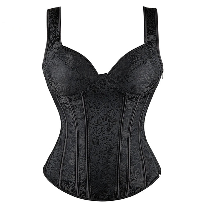 Black Retro Steampunk Padded Corset & Bustier Side Zipper Plus Size
