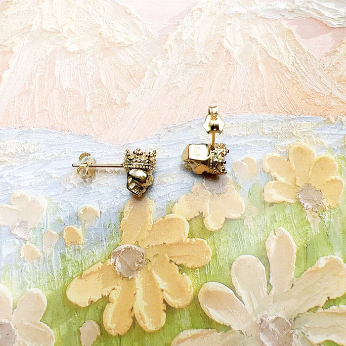 925 Sterling Silver Vintage Skull King Earrings