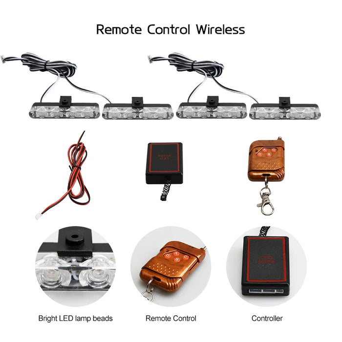 12V Car Led Grid Police Strobe Light Remote Control Emergency Flashing Beacon