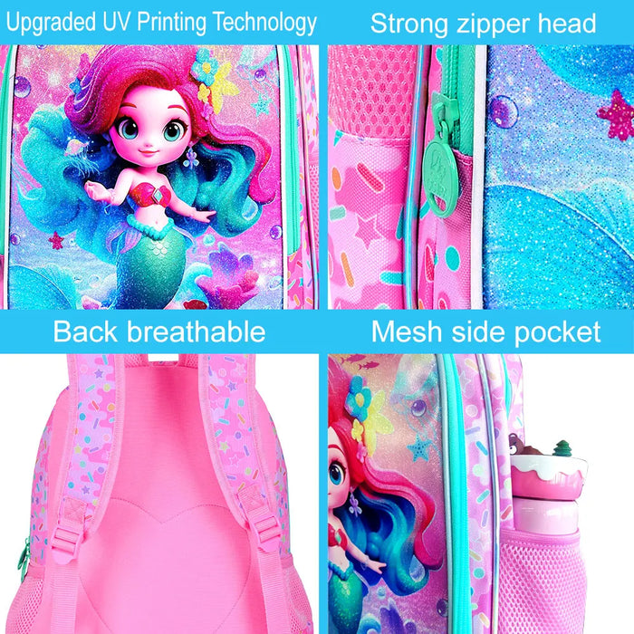 3 Piece Mermaid Backpack Set For Girls 16 Inch Elementary School