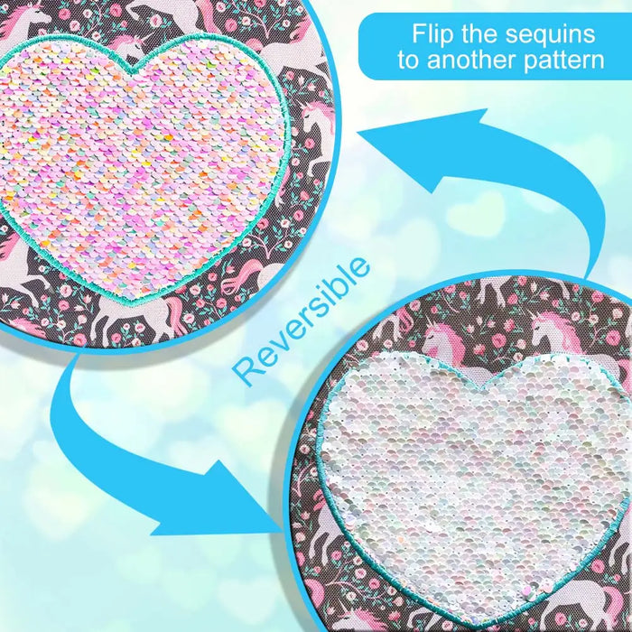 3 Piece Unicorn Backpack Set For Girls 16 Bookbag Lunch Box Sequin Design