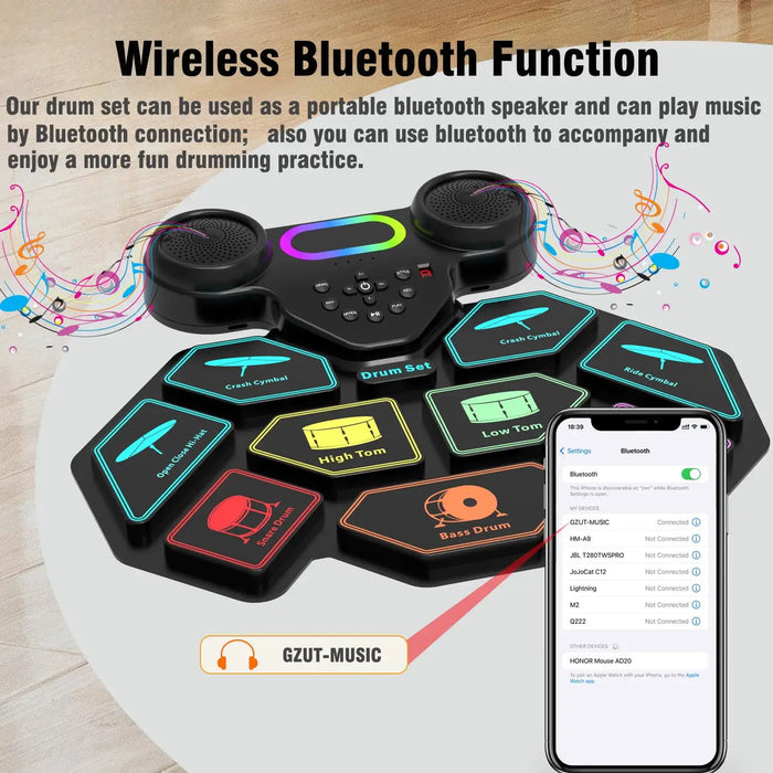 Portable Electronic Drum Set For Kids & Adults 9 Pads With Headphone Jack & Speaker