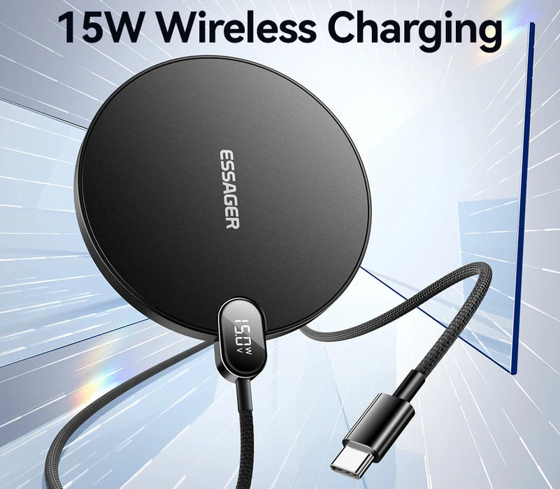15W Wireless Charger Led Digital Display Fast Wireless Charging Pad For Iphone 16 15 14 Pro Max Samsung 23 Xiaomi Huawei