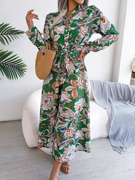 Floral Print Maxi Shirt Dress For Women