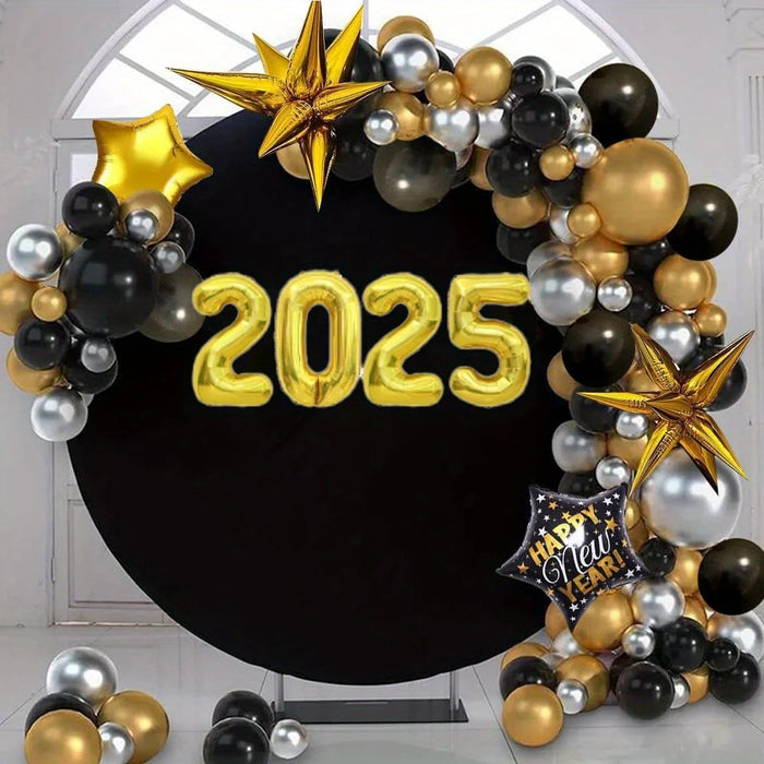 2025 Happy New Year Balloons 113Pcs Black And Gold Balloons Suitable For New Year Reunion Celebrations Birthday Parties Etc