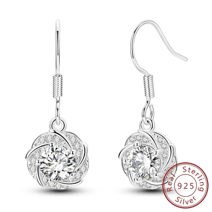 925 Sterling Silver Sparkling Gemstone Drop Earrings