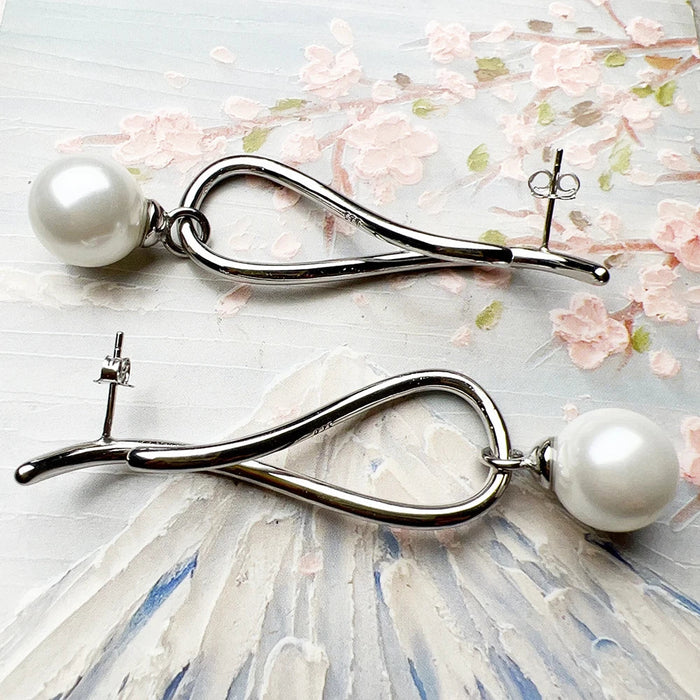 925 Sterling Silver Stylish Pearl Earrings Real Women Fine Jewelry