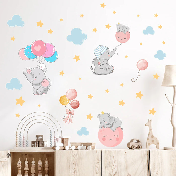 Cartoon Elephant Wall Stickers For Kids Room Decor