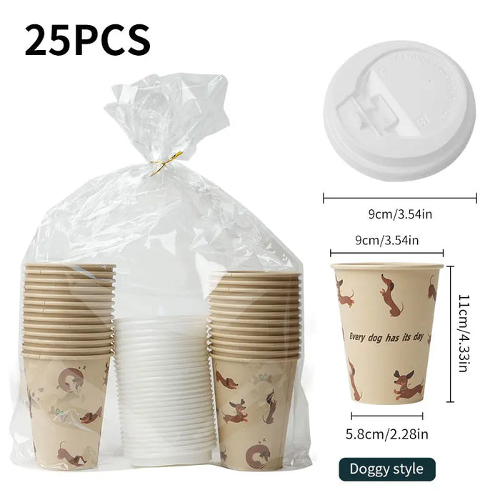 25 Pack 12Oz Eco Friendly Paper Coffee Cups With Lids Cute Panda Design Disposable Takeout Drinkware