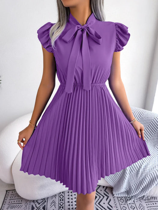 Chic Bow Pleated Dress For Summer