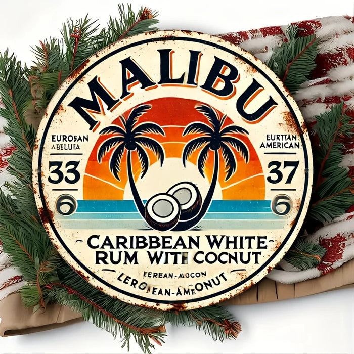 Retro Malibu Rum Wall Sign Tropical Palm Tree Design For Home Or Bar
