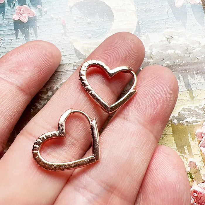 925 Sterling Silver Romantic Gift Rose Gold Heart Hoop Earrings Real Fine Jewelry For Women
