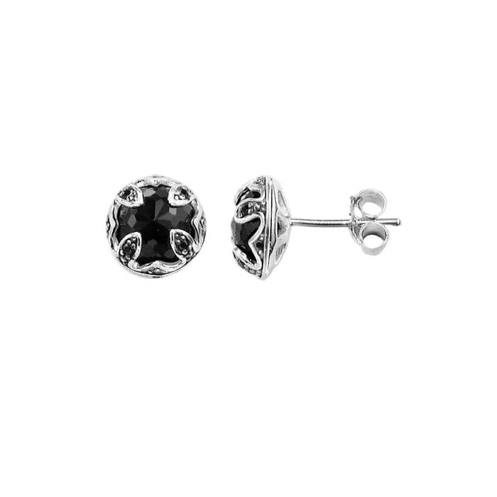 925 Sterling Silver Vintage Black Lotus Stud Earrings