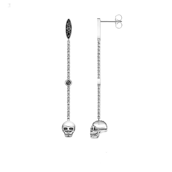 925 Sterling Silver Vintage Skull Earrings Women Long Drop Fine Jewelry