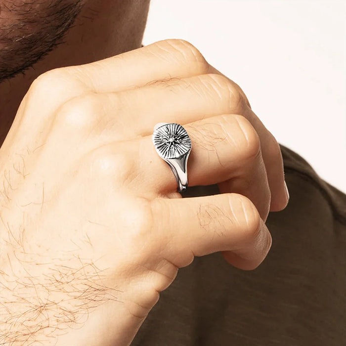 925 Sterling Silver Vintage Star Signet Ring Unisex Jewelry