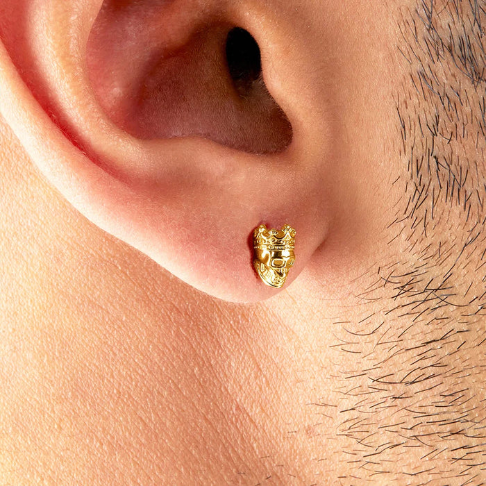 925 Sterling Silver Vintage Skull King Earrings