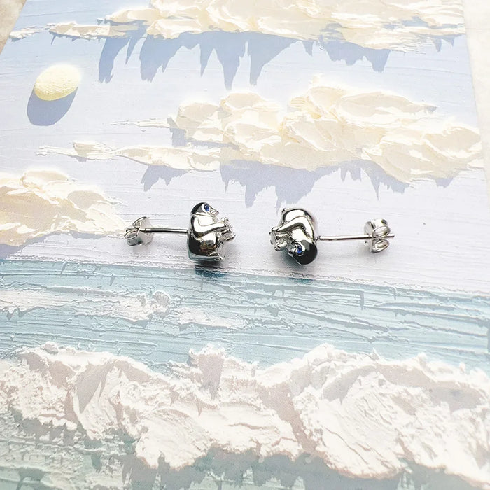 925 Sterling Silver Penguin Stud Earrings White Stone