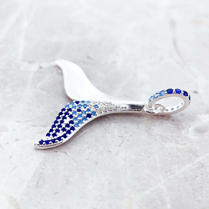 925 Sterling Silver Blue Tail Fin Pendant Cheerful Accessory For Women