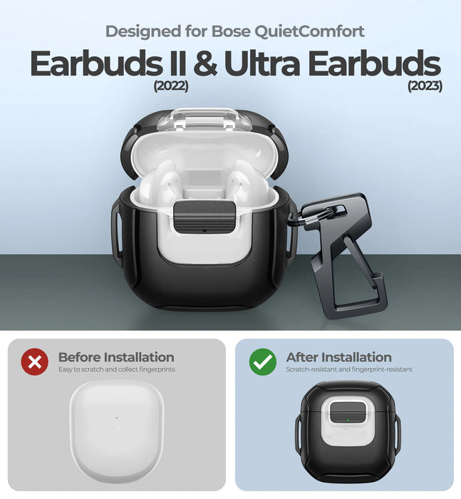 For Bose Quietcomfort Earbuds Ii & Ultra Earbuds Secure Lock Clip Rugged Bumper Shockproof Case With Carabiner & Keyring