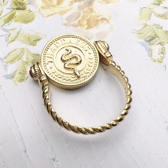 925 Sterling Silver Rotatable Black Onyx Coin Ring European Style Women Fine Jewelry Vintage