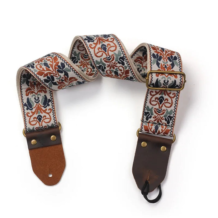 Vintage Floral Embroidered Guitar Strap Adjustable & Soft