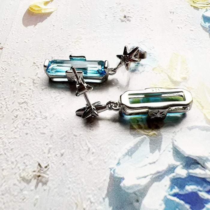 925 Sterling Silver Blue Star Stud Earrings Real