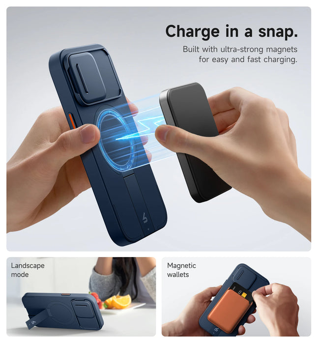 For Iphone 15 Pro Max Magsafe Shockproof Bumper Slim Protective Case With Magnetic Camera Slide And Kickstand