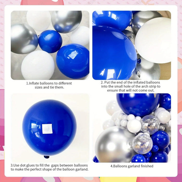 109Pcs Royal Blue And Silver Balloon Arch Set Garland Set Starburst Balloon For Anniversary Birthday Retirement Party Decoration