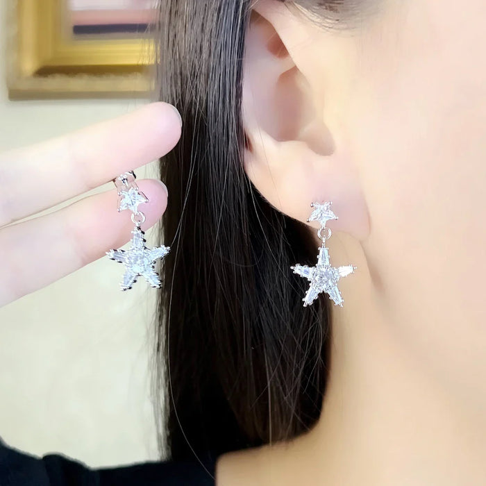 925 Sterling Silver Earrings White Stars Shine Women